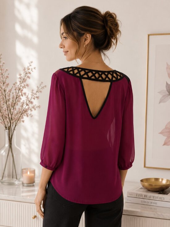 A. Byer Tops - A. Byer Burgundy V-Neck 3/4 Sleeve Blouse | XL